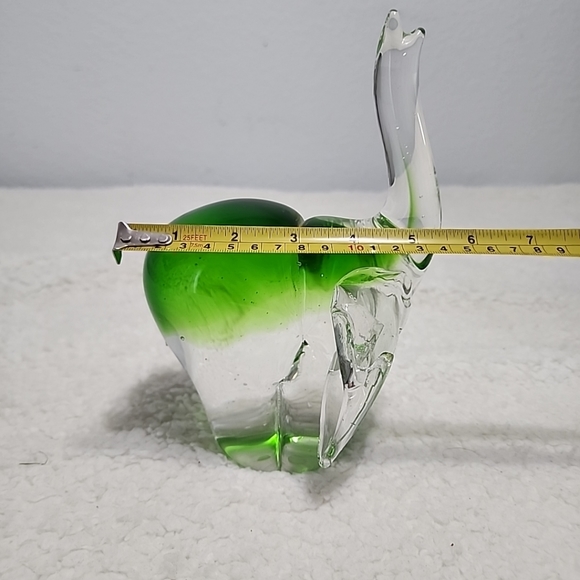 Vintage Green Art Glass Elephant Figurine - Trunk Up heavy 4.0 Lb - Picture 5 of 8